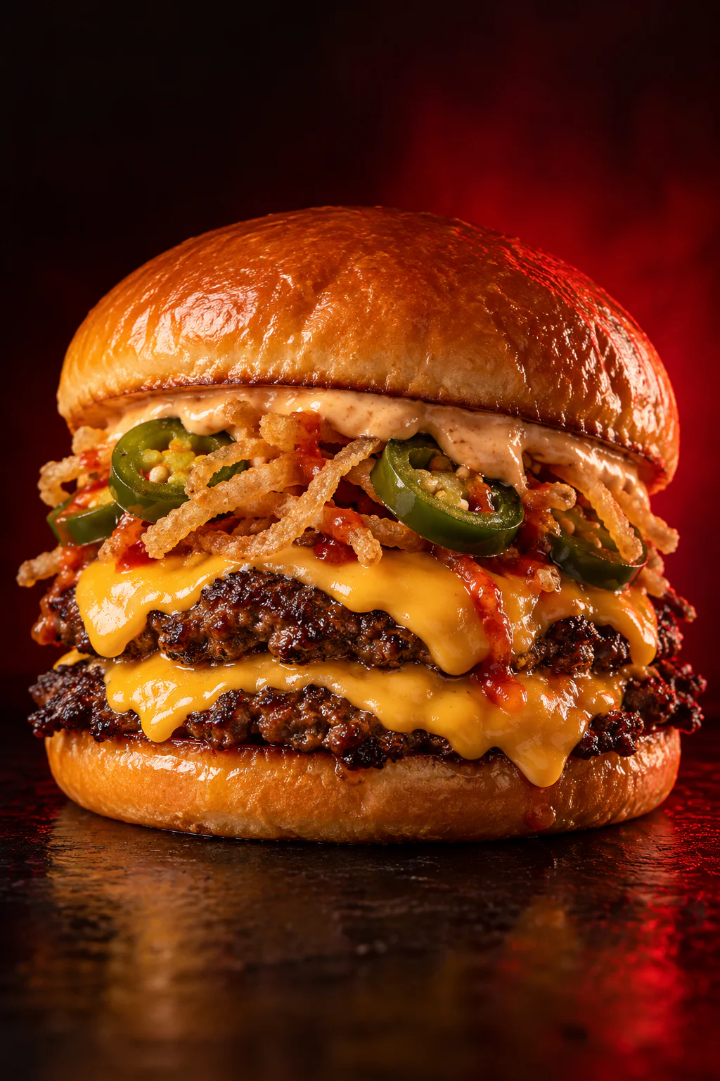 Hot Smash burger with jalapeños