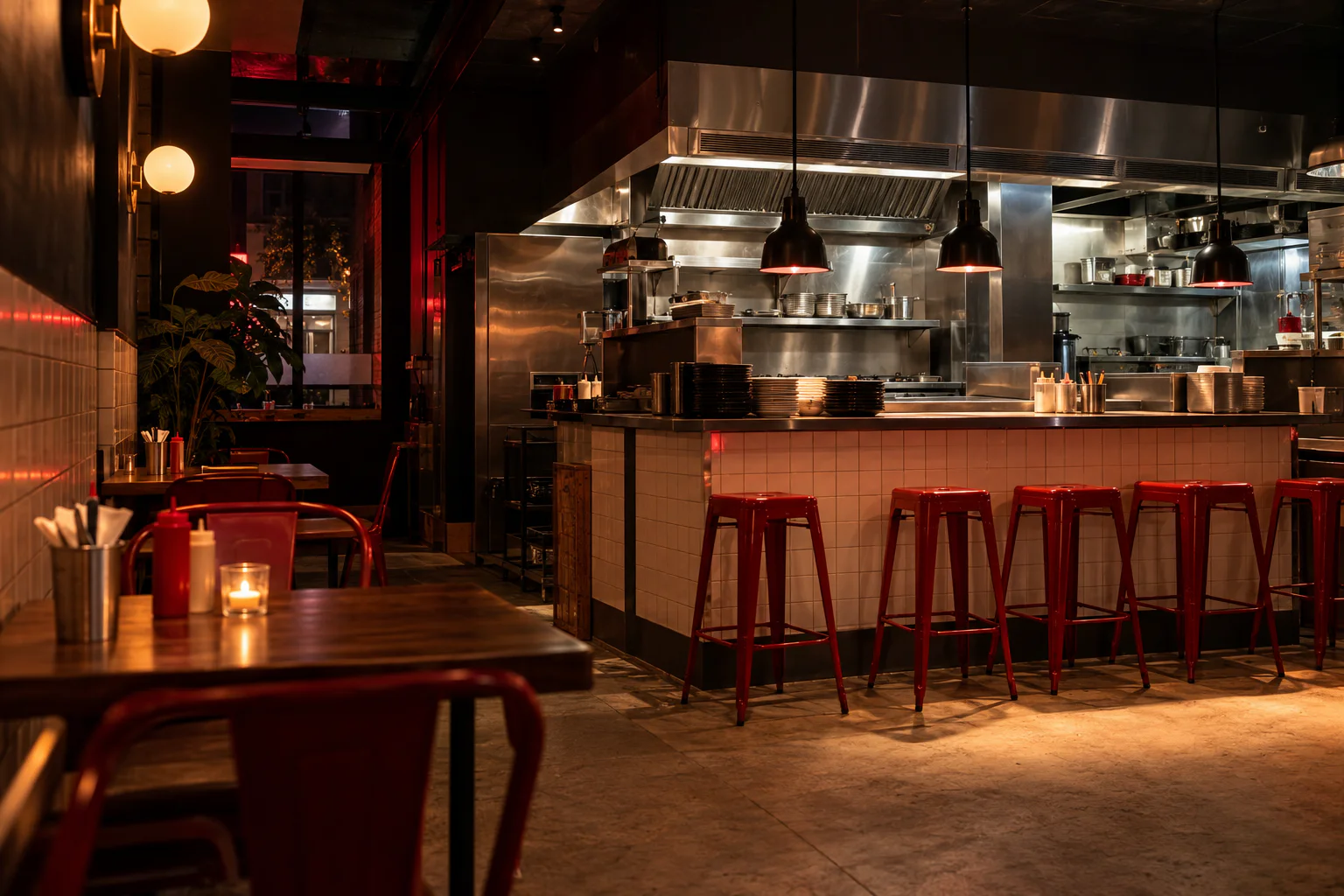 Black and red burger restaurant interior