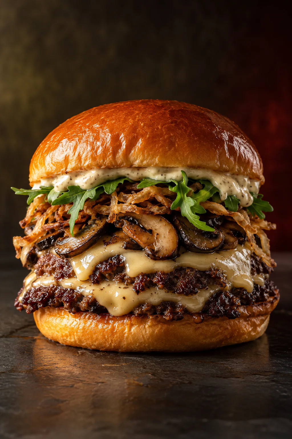 Truffle Mushroom burger with smoked cheese and rocket